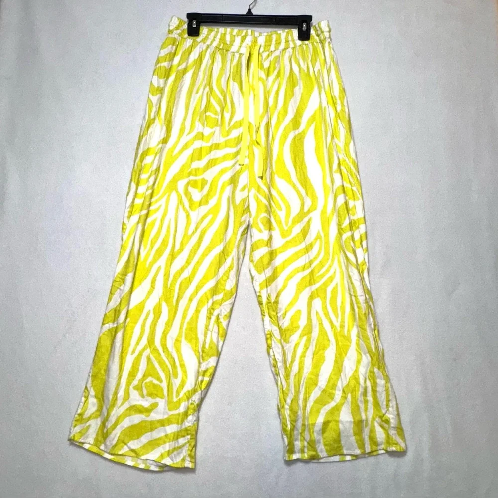 Anthropologie Yellow Zebra Print Wide Leg Pajama Lounge Pants L